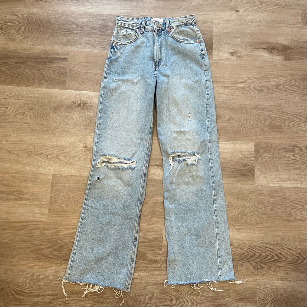 ZARA Wide Leg Full Length Ripped Jeans